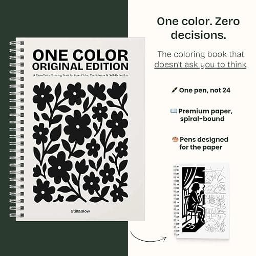 Still & Slow - Monochrome Coloring Book for Adults - 35 Mindful Illustrations for Stress & Anxiety Relief - One-Pen Ritual, Calm Prompts, Thick Paper (One Color Coloring Book) thumbnail 2