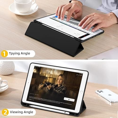Akkerds Case Compatible with iPad 10.2 Inch 2021/2020/2019, for iPad 9th/8th/7th Generation Case with Pencil Holder, Protective with Soft TPU Back, Auto Sleep/Wake Cover, Black thumbnail 6