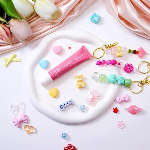 WJXCYGG 12 Set Lip Gloss Keychain Making Kit 120 Assorted Acrylic Beads Packed in 12 Colors 32.8 Ft Rope 12 Keychain Clips for DIY Crafts Women thumbnail 6