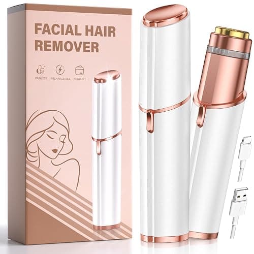 Facial Hair Removal for Women: Painless Rechargeable Face Shaver Electric Hair Remover Device for Peach Fuzz Upper Lip Chin (White) - Image 1