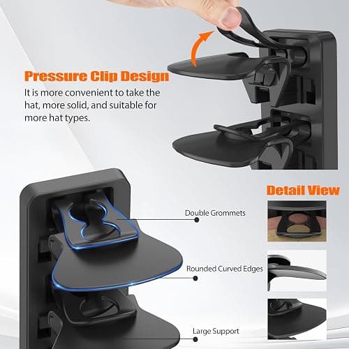 HeQe Hat Organizer for Baseball Caps Hold Up to 40 Hats, 2 Pack Hat Rack for Wall, Strong Adhesive Hat Storage Display Holder for Closet Door and Wall (Black) thumbnail 2
