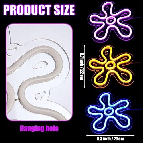 3 Pcs Flower Neon Sign LED Light Signs Retro LED Signs Flower Shaped Sign Purple Blue and Yellow Neon Sign for Bedroom Home Wall Decor Birthday Wedding Party Decorations Kid's Gifts thumbnail 2