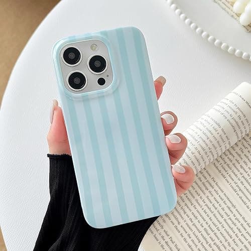 ZTOFERA Cute Vertical Striped Case for iPhone 16 Pro,Light Blue | Raised Edge Protection/Soft Anti-Scratch Back/Slim and Glossy/Fashion Simple Pattern Phone Cover for Women Girls thumbnail 2