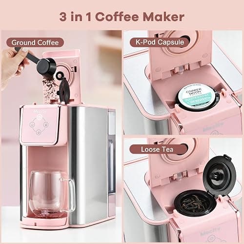 Mecity Pink Coffee Maker 3-in-1 Single Serve Coffee Machine, For Flat Bottom Coffee Capsule, Ground Coffee, 6 to 10 Ounce Cup, Removable 50 Oz Water Reservoir, 120V 1150W thumbnail 5