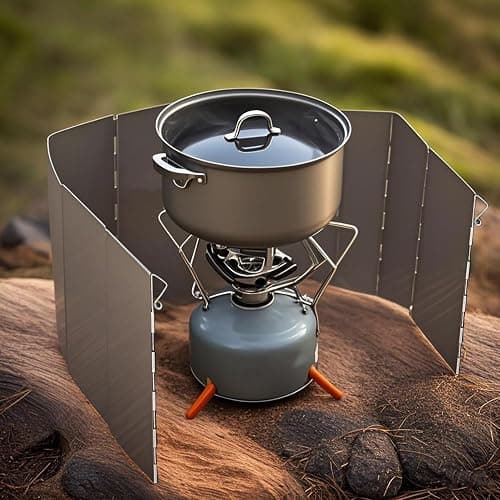 Outdoor Stove Windscreen Ultra light Aluminum foldable Camping Stove Windshield with Carrying bag for Butane Stoves Picnic (8 Plates) thumbnail 5