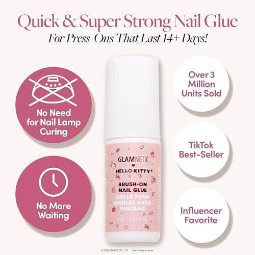 Hello Kitty™ x Glamnetic Super Strong Brush On Nail Glue | Brush Tip Applicator, Mess Free, Travel Friendly, Vegan | Durable & Long-Lasting | .24 fl. oz. thumbnail 4