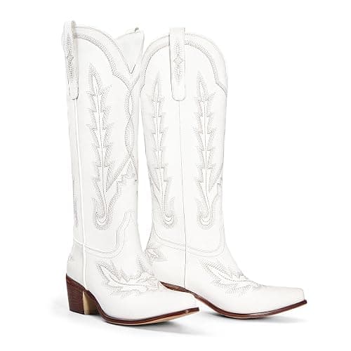 Ouepiano Cowboy Boots for Women Knee High Cowgirl Boots with Classic Embroidered Slip On Pointed Toe Chunky Heel Pull On Fashion Retro Tall Boot thumbnail 5