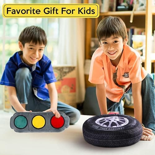 2 Pcs Race Car Room Decor Racing Plush Throw Pillow Set Gift Operation Christmas 15.7 Inch Soft 3D Simulation Wheel Pillow Funny Tire Cone Traffic Light and Stop for Bedroom Decorations(Traffic Light) thumbnail 7