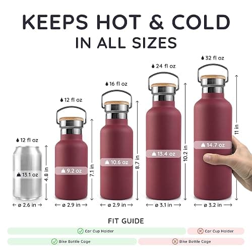Bambaw 16 oz Water Bottle Insulated, Reusable Stainless Steel Water Bottle with Wide Mouth That Fits Tea Infusers, Made of High-Grade Stainless Steel, Durable & Easy to Clean (Red Berry) thumbnail 2