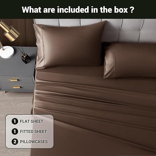 Shilucheng 4 Piece Queen Sheet Sets, Cooling Sheets, Blend Rayon Derived from Bamboo, Deep Pocket Up to 16", Breathable & Soft Bed Sheets, Hotel Silky Bedding Set, Brown thumbnail 7