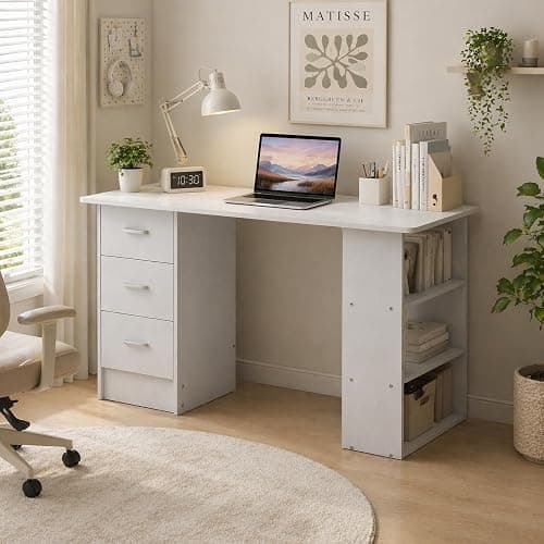 Katalora Nail Desk with Drawers & Shelves, Manicure Table for Home Salon, White Nail Table with Storage, Modern Beauty Workstation (White) thumbnail 3