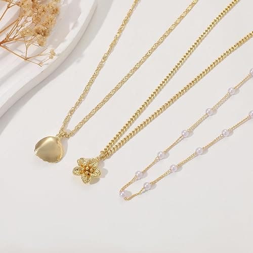 Sargetou Charm Necklaces for Women,14k Gold Plated Waterproof Dainty Choker Necklace Summer Seashell Pearl Beach Cute Necklaces Set Fashion Jewelry Gift thumbnail 6