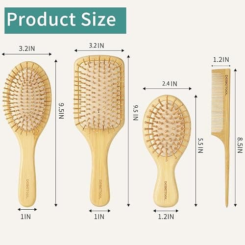 DEBETOOL Bamboo Hair Brush and Comb Set for Women Men and Kids,Natural Bamboo wood Wide-tooth brush and tail comb - Paddle Detangling Brush for Wet Dry Curly Hair thumbnail 2