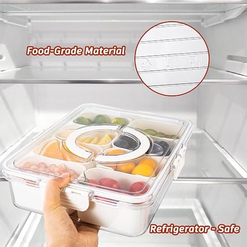 Divided Serving Tray with Lid and Handle - Snackle Box Charcuterie Container for Portable Snack Platters - Clear Organizer for Candy, Fruits, Nuts, Snacks - Perfect for Party, Entertaining thumbnail 4