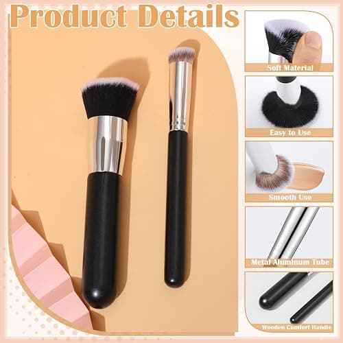 6Pcs Foundation Brush for Liquid Makeup,Liquid Foundation Brush with Makeup Sponge and Powder Puff for Foundation, Powder, Blush, and Concealer(Black) thumbnail 5
