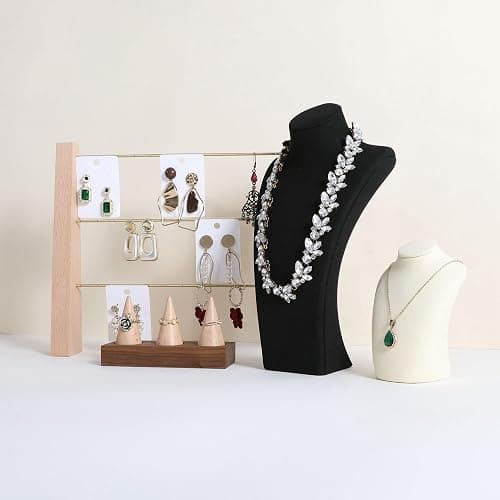 GemeShou Schwarz Halskette-Lagerbehälter-Organisator zum Verkauf, Sammet-Halskette-Halter-Ständer, Schmuck-Büste-Ausstellung-Ständer, Schmuck-Mannequin für die Theke【Schwarz - Mittlere】 thumbnail 5