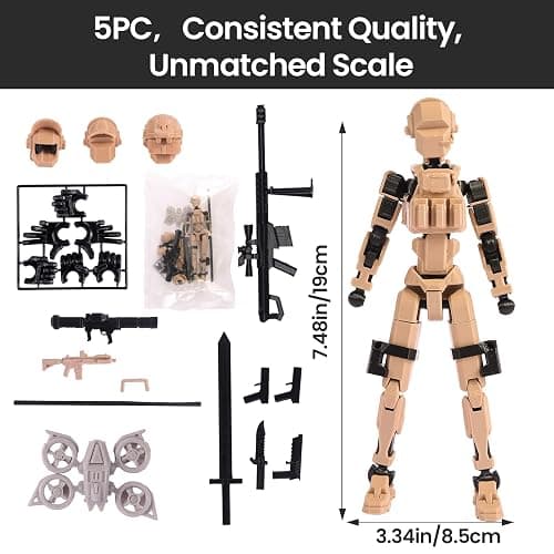 5PC Dummy 13 Titan T13 Action Figure Set 3D Printed Poseable Lucky Military Soldier 7in Movable Army Squad with Plastic Blaster Rifle Scout Drone Blaster Knife Accessories Assembly Complete Model thumbnail 3