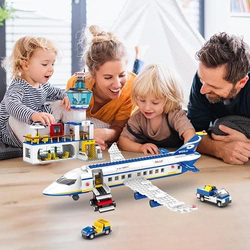 WinGift 880 Pcs City Airport Passenger Terminal Building Set, 6 IN 1 Airplane Building Blocks Toy, STEM Aircraft Bricks with Shuttle Bus,Luggage Cart,Planes Model Toys Gifts for Adults Boys Ages 6-12+ thumbnail 8