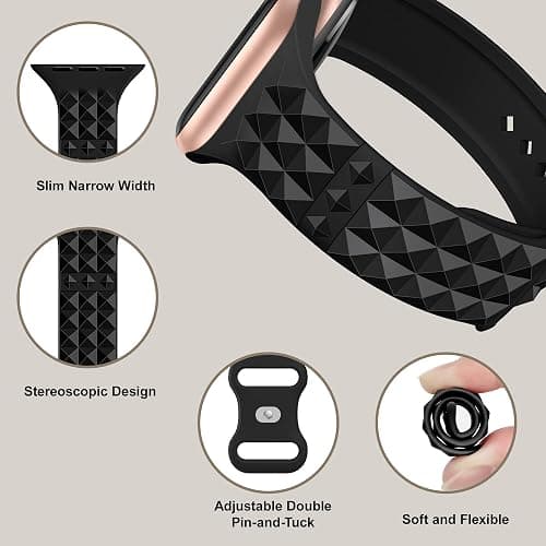 YAXIN Silicone Bands Compatible with Apple Watch 38mm 40mm 41mm 42mm 44mm 45mm 46mm 49mm for Women Men, Slim Thin Narrow Stereoscopic Strap for iWatch Ultra 2/Ultra/Series 10/SE/9/8/7/6/5/4/3/2/1 thumbnail 3