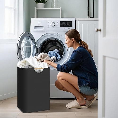 STORAGE MANIAC 2-Pack Large Laundry Hamper, 80L (21.1 Gal) Collapsible Laundry Basket with Bamboo Handles, Freestanding Waterproof Clothes Hamper for Laundry Room, Bedroom, Dorm, Towels, Toys, Black thumbnail 2