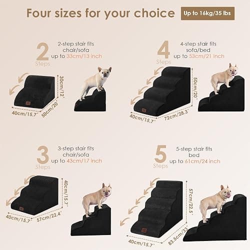 EHEYCIGA Curved Dog Stairs Ramp for Small Dogs 15.7" H, 3-Step Dog Steps for Couch Sofa and Chair, Pet Stairs for Cats, Non-Slip Balanced Pet Steps Indoor, Black thumbnail 3