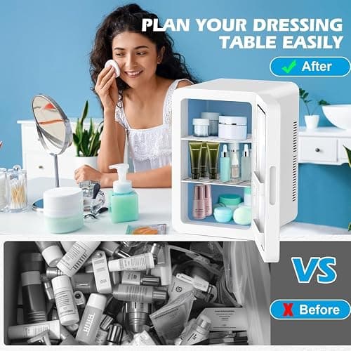 Kikihuose 22L/30Cans Mini Fridge for Bedroom, 12v DC Portable Cooler & Warmer, Mini Refrigerator with Glass Front, for Car Office Desk & Dorm Food Beverage Skincare Makeup (White) - White01 - 22L thumbnail 9