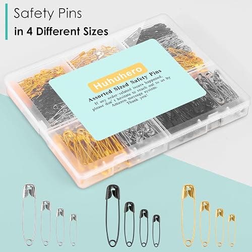 630 Pack Safety Pins Assorted, 5 Different Sizes Small and Large Safety Pin for Clothes Pins Sewing, Nickel Plated Steel, Arts and Crafts Supplies (3 Colors) thumbnail 5