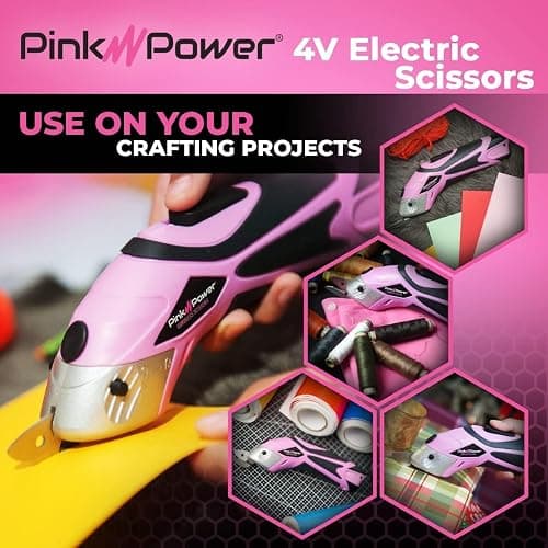 Pink Power Cordless Electric Scissors Fabric Cutter for Crafts, Box, Sewing, Carpet, & Scrapbooking - Heavy Duty Professional Rotary Shears Cutting Tool - Automatic Cardboard Cutter Fabric Scissor thumbnail 4