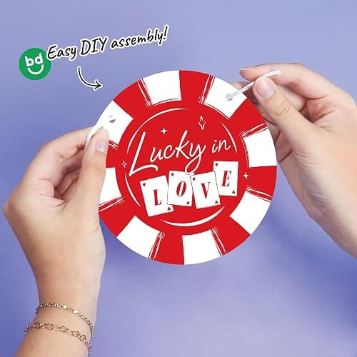 Big Dot of Happiness Lucky in Love Garland Banner, Las Vegas Bachelorette Party Decor, 30 Feet of Cord, 15 Double-Sided Red & Pink Retro Cherry, Poker Chip, Queen of Heart Playing Card Pieces thumbnail 3