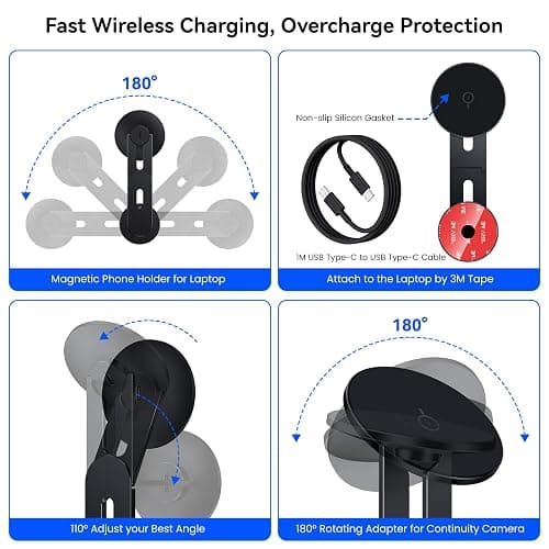 MAGDIGITEH Laptop Phone Holder, Magnetic Phone Stand 15W Fast Wireless Charger for MagSafe for iPhone 17/16/15/14/13/12 & All Phones for Tesla (Black) thumbnail 5