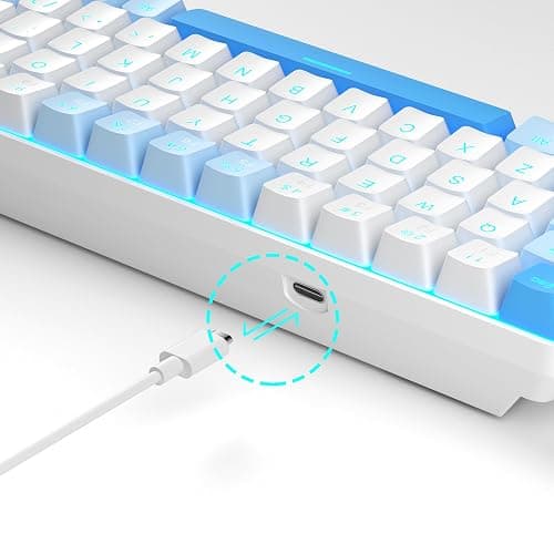 MageGee Portable 60% Mechanical Gaming Keyboard, MK-Box LED Backlit Compact 68 Keys Mini Wired Office Keyboard with Red Switch for Windows Laptop PC Mac - Sky Blue thumbnail 8