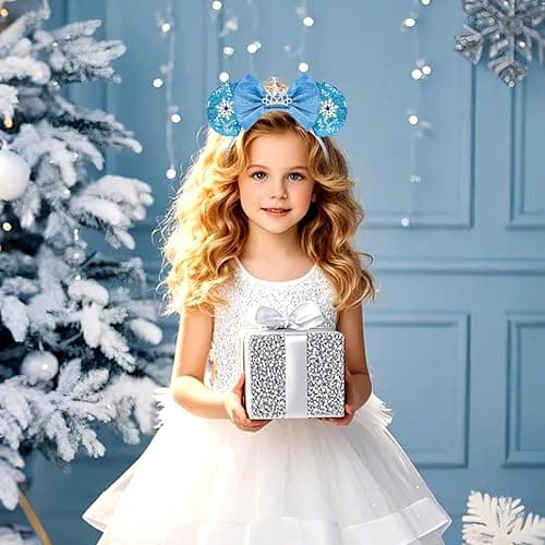 LYLIN Mouse Ears Headband, Blue Mouse Ears for Women Girls Adult, Sequin Princess Headband Park Ears for Christmas Party Cosplay Costumes Accessories (Snowflake) thumbnail 2