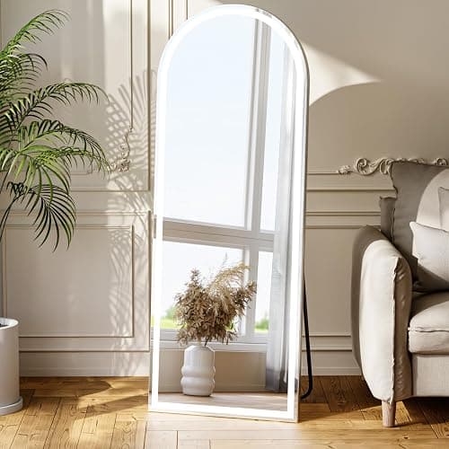 ZENOMIRRIS LED Arched Full Length Mirror with Lights 63"x20" - Lighted Floor Mirror with Dimming & 3 Color Lighting, Aluminum Frame Standing Leaning or Hanging for Bedroom Cloakroom White thumbnail 8