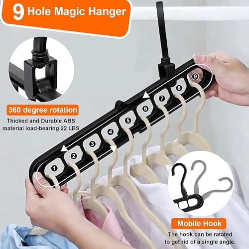 Closet Organizers and Storage,College Dorm Room Essentials,Pack of 6 Multifunctional Organizer Magic Space Saving Hangers with 9 Holes Storage Organization for Wardrobe Closet thumbnail 4
