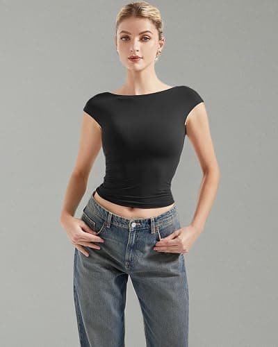 SUUKSESS Women Backless Sexy Going Out Tops Double Lined Open Back Y2k Basic Tee Shirts thumbnail 7