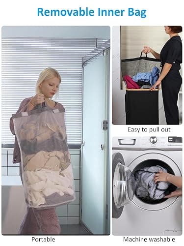 efluky Laundry Basket with Wheels, Tall Rolling Laundry Hamper with Lid and Removable Bag, Aesthetic Dirty Clothes Hamper on Wheels for Laundry Room, Bedroom, Dorm and Bathroom, 100L Grey - 100L - Grey thumbnail 5