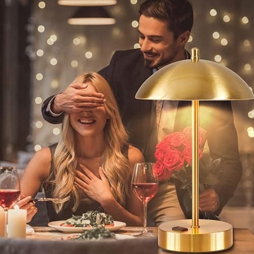 Modern LED Desk Lamp with AC Adapter,12" 3-Way Dimmable Touch Bedside Reading Lamp, Minimalist Gold Small Nightstand Table Lamp with Mushroom Dome Shade for Bedroom Living Room Office, Bulb Included thumbnail 5