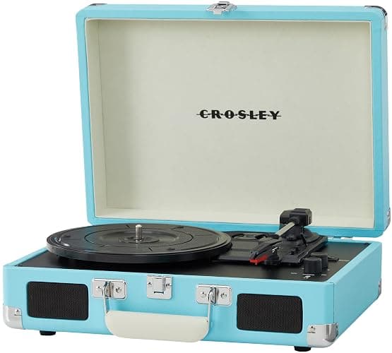 Crosley CR8005F-TU Cruiser Plus Vintage 3-Speed Bluetooth in/Out Suitcase Vinyl Record Player Turntable, Turquoise/White thumbnail 7