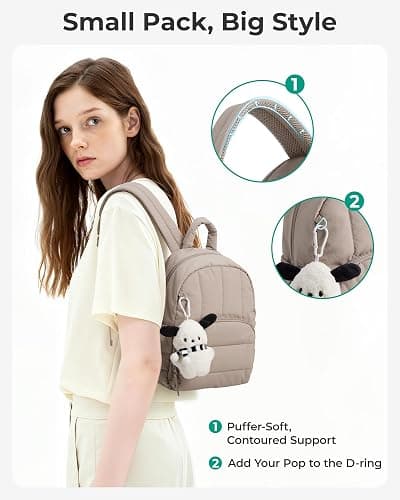 BAGSMART Mini Backpack for Women, Lightweight Puffer Small Backpack Purse, Quilted Casual Travel Daypack, Cute Water-Resistant Bookbag for Daily, Brown thumbnail 6