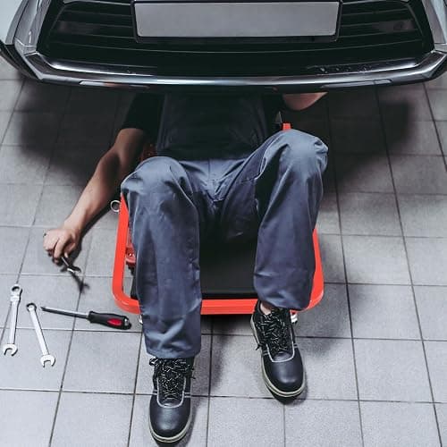 COSTWAY 2-in-1 Folding Car Creeper and Seat, 37 Inch/40 Inch Padded Mechanics Creeper Stool with 6 Rotatable Wheels, Rolling Garage Work Crawler Board Bench, 150kg/160kg Capacity (37”, 150kg, Black) thumbnail 8