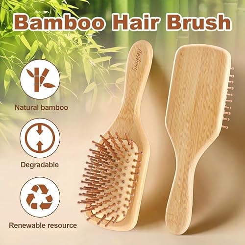 Arshray Wooden Bamboo Hair Brush with Wooden Handle and Bamboo Bristles,Reduces Static,Ideal for Dry,Curly,Thick,Thin and Straight Hair thumbnail 2