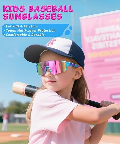 QALLY Kids Sunglasses Youth Baseball Softball Sunglasses for Girls Boys Age 4-14 UV Protection Sports Kids 3 Pack thumbnail 2