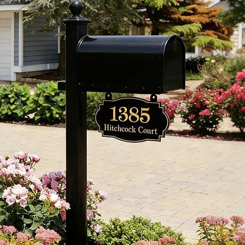 Custom Hanging Address Sign, Metal House Number for Outdoor, Mailbox Number, Address Plaque (13" x 7.5"), Yard Sign, Displays Street Name, High Visibility, Easy Install, Multiple Colors and Fonts (A1) thumbnail 3