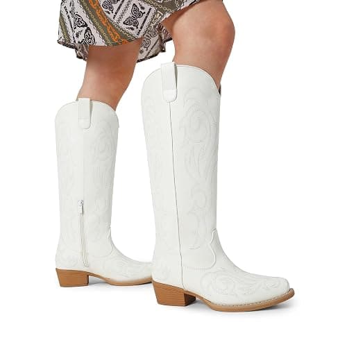 DREAM PAIRS Womens Cowboy Boots Comfortable Cowgirl Knee High Boots Pull On Side Zipper Chunky Heel Embroidered Western Boots thumbnail 6