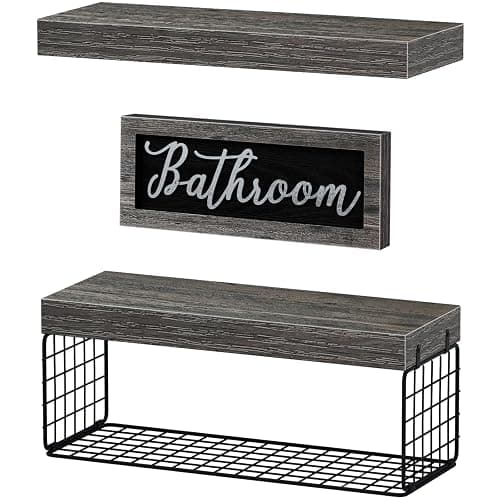QEEIG ‎Bathroom Shelves Over Toilet - Paper Storage Wall Mounted Farmhouse Decor Decorations Aesthetic Décor Sign Small Floating Shelf 2+1 Set 16 inch, Grey (020GY) - D. Grey thumbnail 6