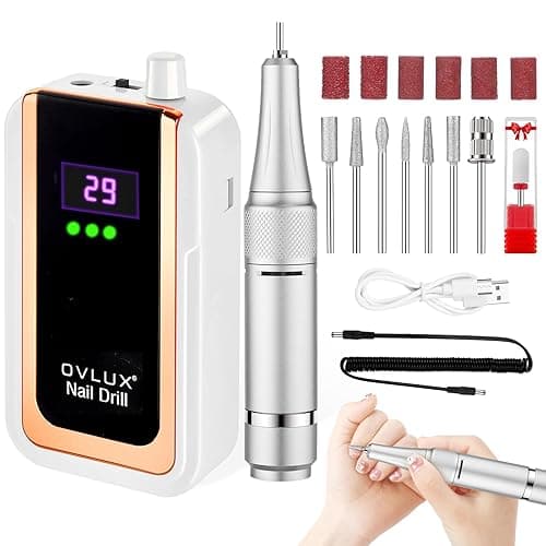 Professional Nail Drill Machine: 45000 RPM, LCD Display, Rechargeable Battery, for Acrylic & Gel Nails - Perfect for Salon and Home Use (White Gold)
