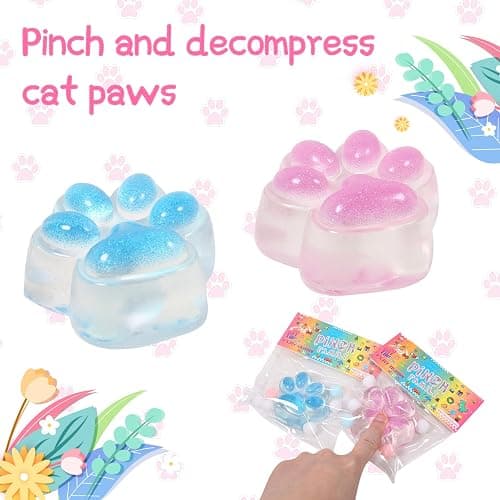 1pcs Pink Squishy Cat Paw Squeeze Toys, Ice Through Sparkling Powder Kawaii Sticky Squishies PVC Toys, Stress Relieving Fur Ball OPP Packaging Gifts for Kids Teenage (1pcs Pink) thumbnail 3