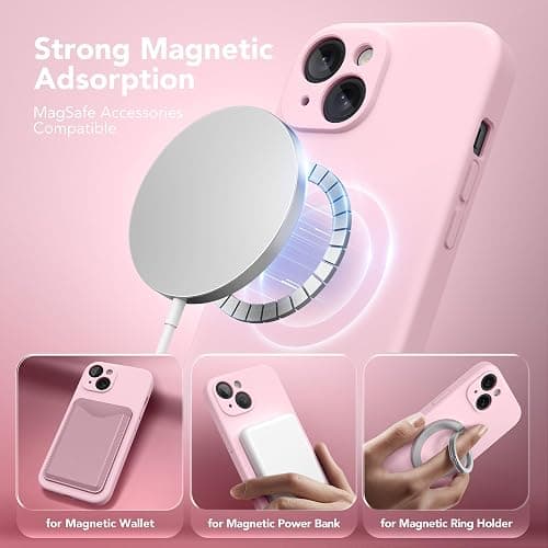 SuydanBox Magnetic for iPhone 15 Case, Compatible with MagSafe, [Screen Protector + Full Camera Protection], Silicone Shockproof Anti-Scratch Protective Phone Case for iPhone 15 6.1", Chalk Pink thumbnail 2