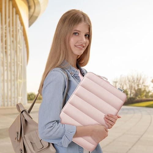 TECOOL Puffy Laptop Case 14 inch, Laptop Sleeve 14 inch for 14" Lenovo Thinkpad Ideapad HP EliteBook Pavilion Dell Chromebook, Protective Waterproof Sleeve 14 inch Computer Bag with Small Case,Pink thumbnail 8