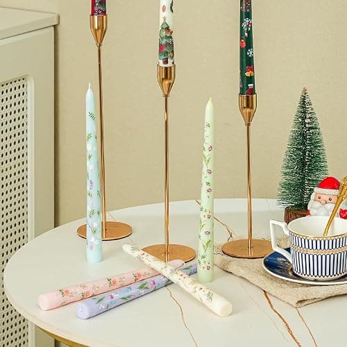 Sungmor Pretty Floral Taper Candlesticks, Beautiful 5-Color Decal Craft, 10" Long Decorative Candle, Scented & Colored Tall Candlestick, Long Burning & Smokeless Tapered Holiday Party Celebrate Candle thumbnail 6